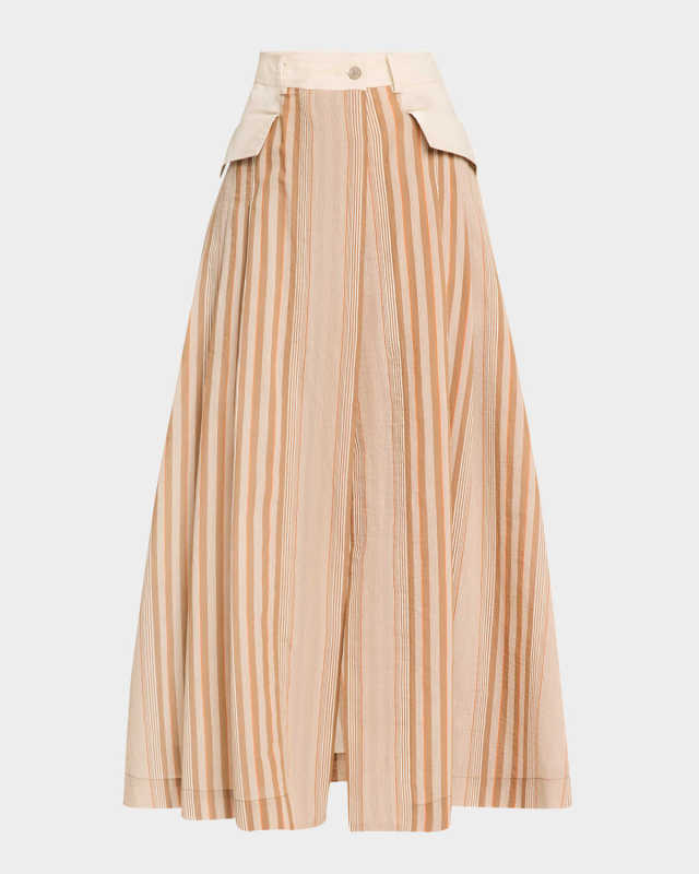 Striped Pleated Maxi Skirt